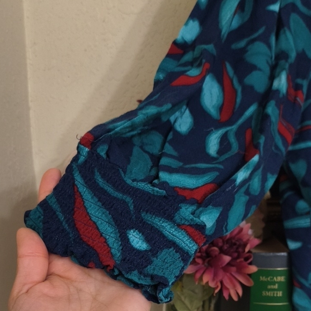 Teal and Red Floral Women's Blouse - Picture 6 of 14